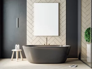 Wand- und Bodenfliesen im Bad im Fischgrätmuster