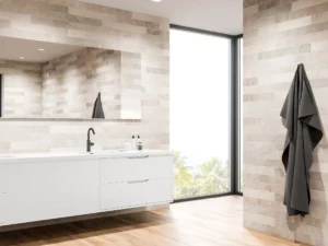 Wandfliesen im Bad im Drittelverband verlegt